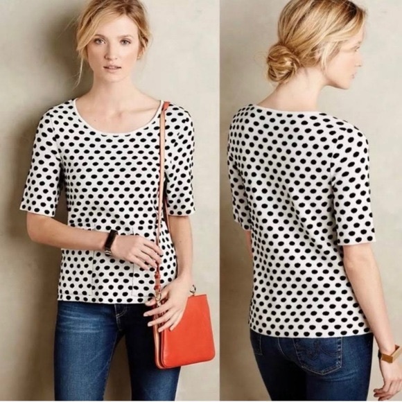 Anthropologie Sweaters - Anthropologie Moth Dottie Black and White Polka Dot Sweater